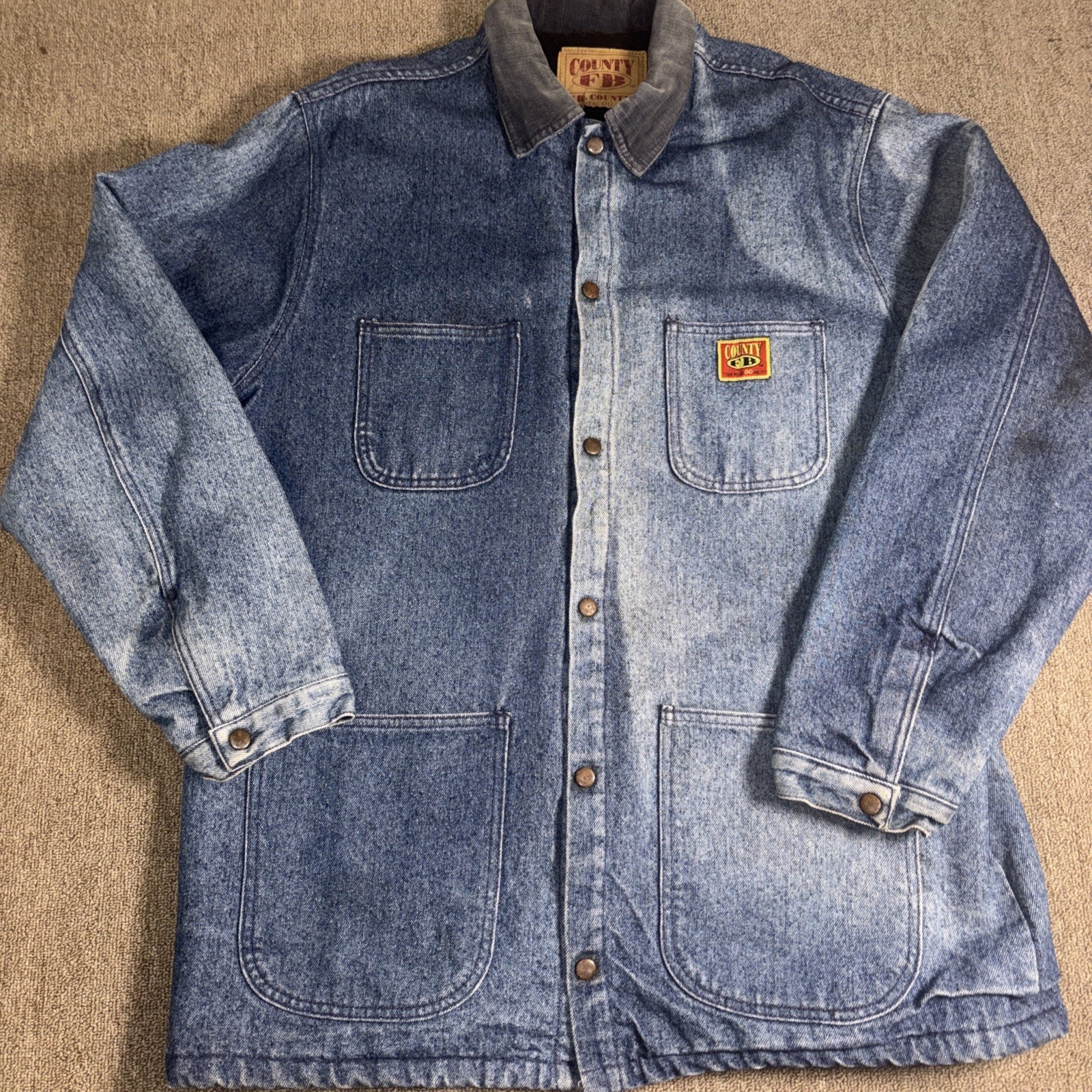 Vintage County Fb Denim Chore Jacket Mens 2xl Blanket Lined Workwear 25x34